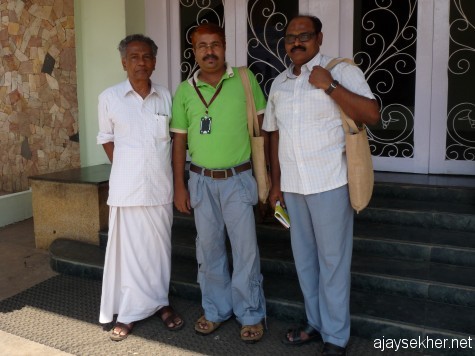 With film buffs, Prof Isthahac and Dr P S Radhakrishnan before New Theatre.  Photo: Seena Panoly