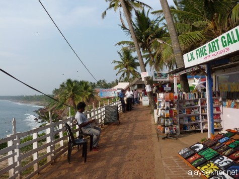 Bounty of nature and culture; popular book shops and art galleries on the Varkala cliff awaiting travelers from across the globe.