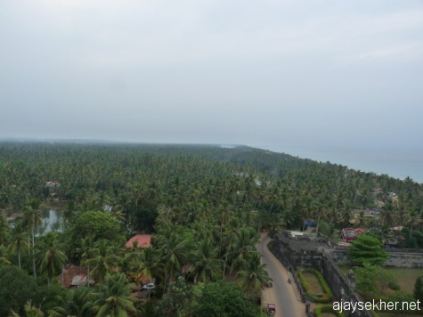 Thazhampally region south of Kayikara. Vamanapuram river and Anjengo Kayal meet the Arabian sea here. A bird's eye view from the top of Anjengo light house. 26 Dec 2012