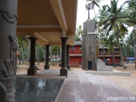 Asan memorial at Kayikara the birth place of poet laureate Kumaran Asan, 5km south of Varkala. New sculptural complex and the Govt School in memory of Asan in the back ground.