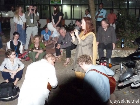 Artistes playing music to the people outside the official venues in the margins of ITFoK 2013.
