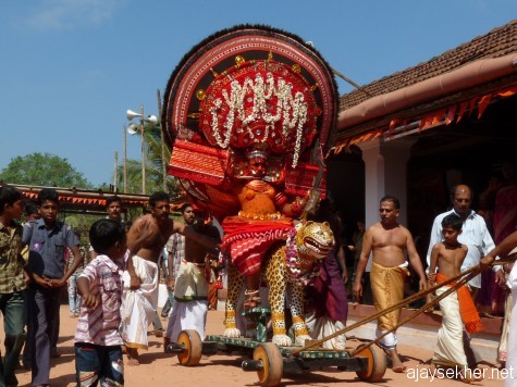 Theyyam performance at Pulikunnu Kavu, Kasaragod, 2010. A unique shrine on the northern bank of river Chandragiri. Took it while working in Govt College, Kasaragod.
