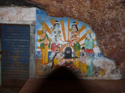 Rama-Lakshmana-Sita-Hanuman mural that has come up in the Pariyapuram Buddhist cave.  See Sita worshiping the Siva Linga.  The VHP has made demands to acquire the site.