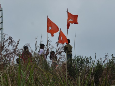 Saffron flags coming up on the Mangaladevi top, 25 apl 2013.