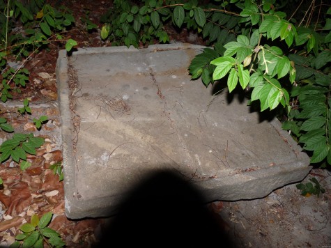 A sculpted granite plaque resembling an open book at the Nalapatt Kavu, Punnayurkulam.  It could be a pedestal or base of some other ancient idols.
