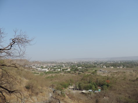 Aurangabad city from the Buddhist caves.  Bibi ka Maqbara is also seen in distance.