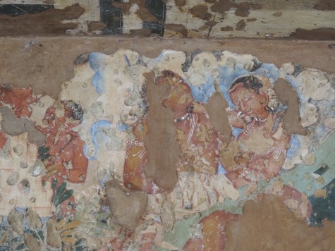 The reminiscent painting in Ajanta.  Most caves were painted and only traces remain after almost two thousand years of their creation, most by skilled monks and Viswakarma artisans.