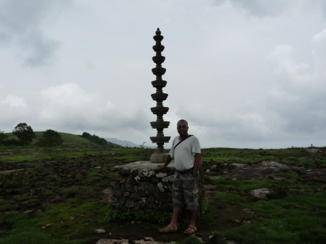 The new granite lamp post erected by the Hindu temple builders at Punjar Motta.  The ecologically fragile grassland top will turn into a disaster soon.